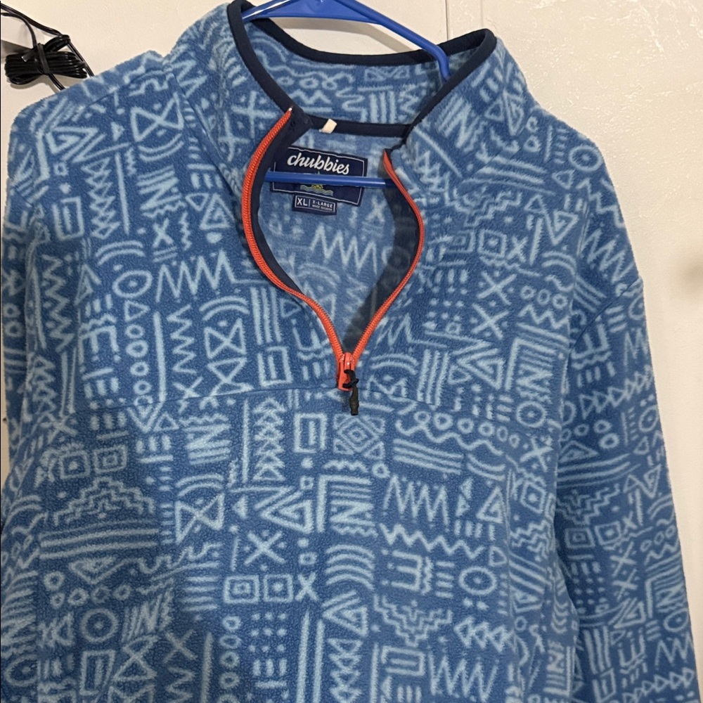 Chubbies Blue Geometric Fleece with Orange Trim